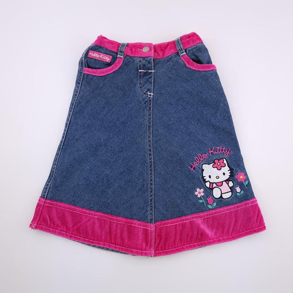 5-6Y Girls Denim With Pink Trim Skirt - Hello Kitty