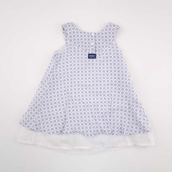 18-24M Girls White With Blue Pattern Dress - Keedo