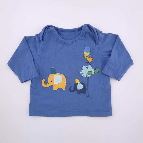 0-3M Boys Blue With Elephants Shirt - M&S