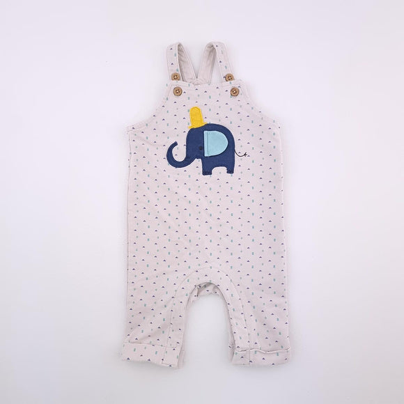 0-3M Boys Beige With Elephant And Shape Dungaree - M&S