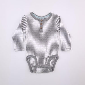0-3M Unisex White And Grey Stripe Long Sleeve Onesie - H&M