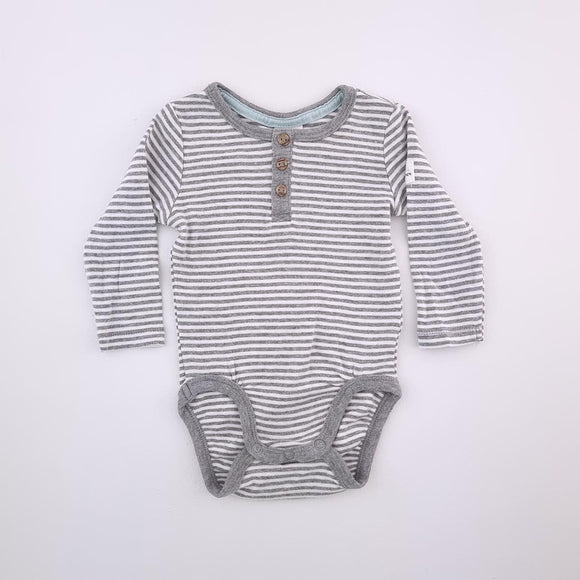 0-3M Unisex White And Grey Stripe Long Sleeve Onesie - H&M