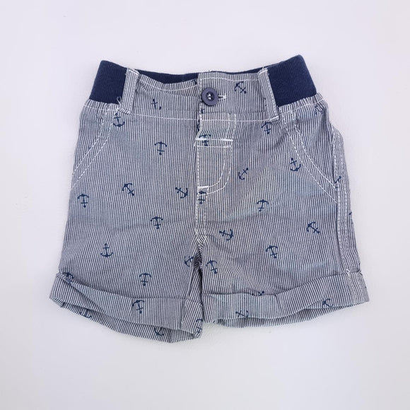0-3M Boys White And Blue Stripe With Anchor Stripes Shorts - Ackermans