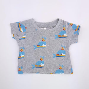 0-3M Boys Grey With Whales Sleep Top - Tiny Tots