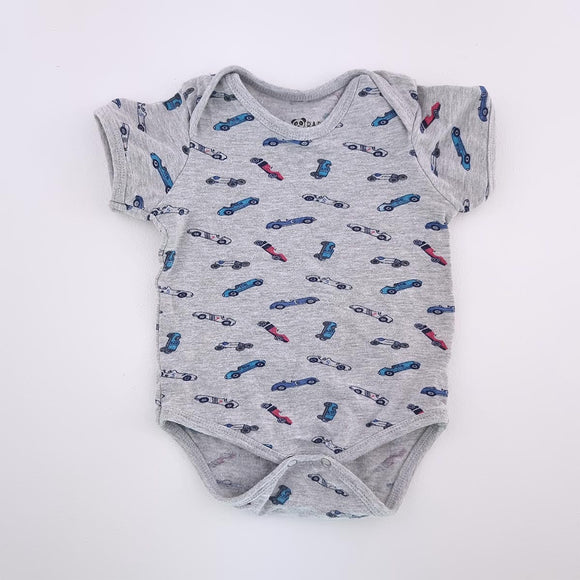0-3M Boys Grey with Cars Onesie - Real Clothing