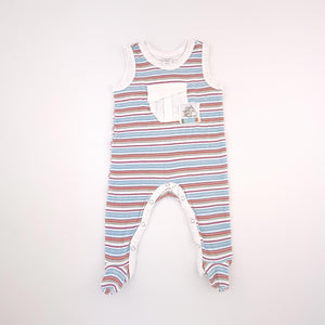 0-3M Boys White with Red and Blue Stripe With Pocket Romper - Naartjie