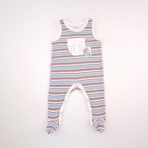 0-3M Boys White with Red and Blue Stripe With Pocket Romper - Naartjie
