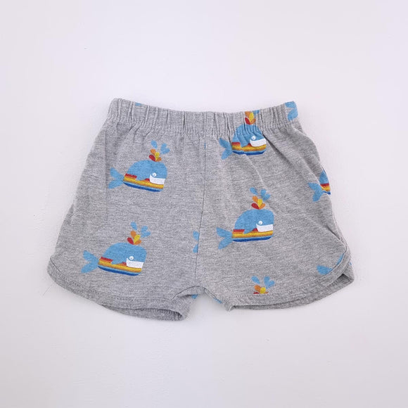 0-3M Boys Grey With Whales Sleep Shorts - Tiny Tots