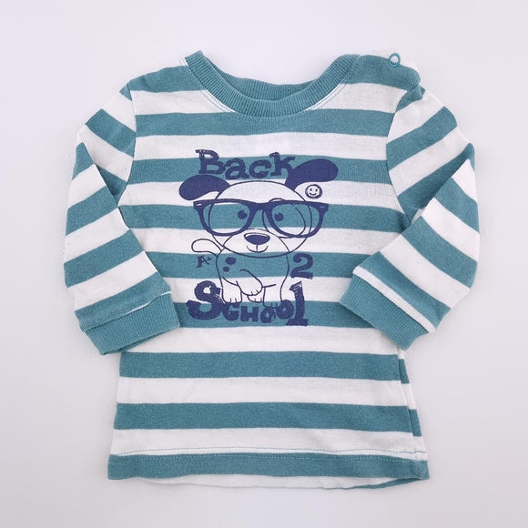 3-6M White with Green Stripes Back To School Shirt - Mango