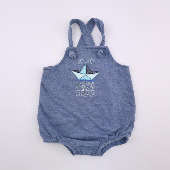 3-6M Boys Blue King of The Ocean Dungaree - Woolworths