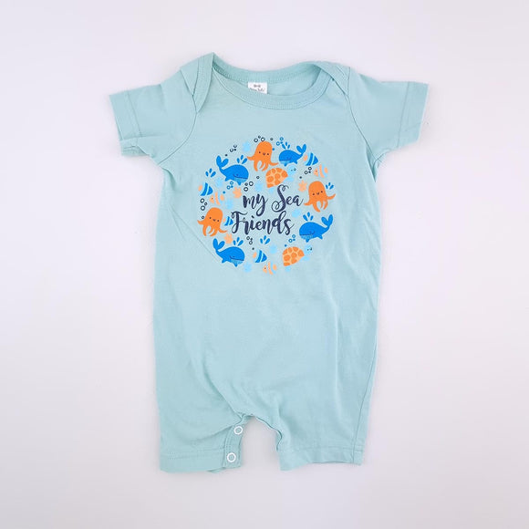 3-6M Boys Green My Sea Friends Romper - Tiny Tots