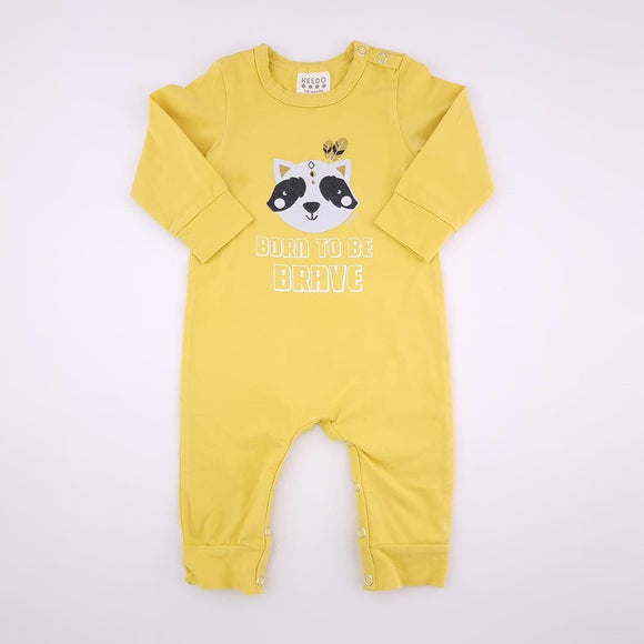 3-6M Boys Yellow Born to Be Brave Onesie - Keedo