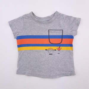 3-6M Boys Grey Workout With Blue and Orange Stripes Shirt - Woolworths