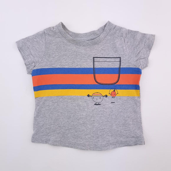 3-6M Boys Grey Workout With Blue and Orange Stripes Shirt - Woolworths