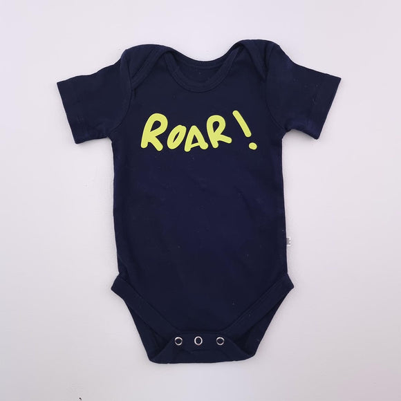 3-6M Boys Blue With Yellow Roar Onesie - Woolworths