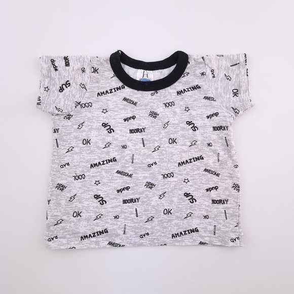 3-6M Boys Grey With Words Shirt - Jet