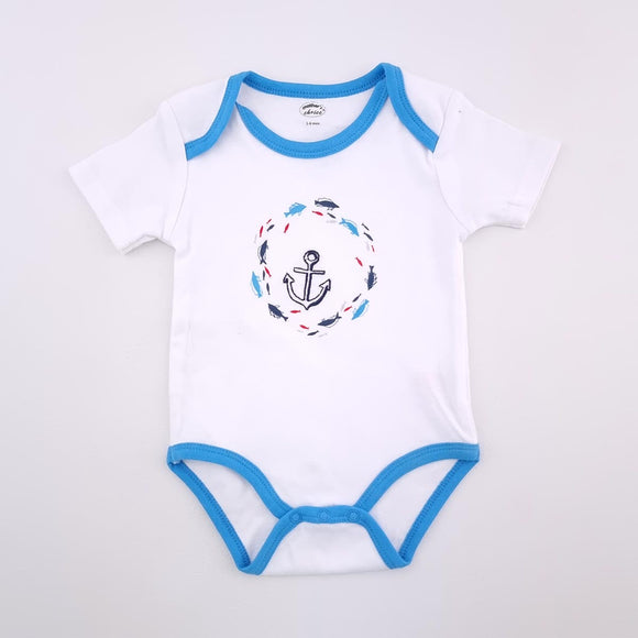 3-6M Boys Whites With Anchor Onesie - Mother's Choice