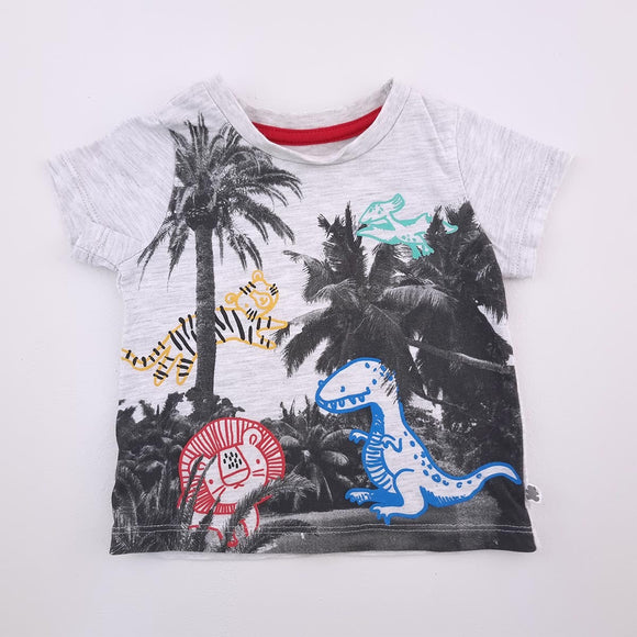 3-6M Boys Grey With Colourful Animals and Grey Trees Shirt - Woolworths