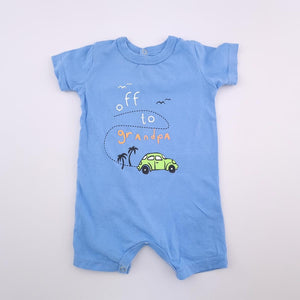 3-6M Boys Blue Off To Grandpa Romper - Woolworths