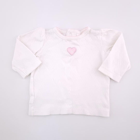 3-6M Girls White With Pink Heart Top - Woolworths