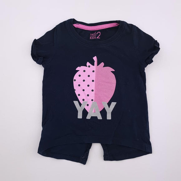 2-3Y Girls Blue With Strawberry Shirt - Woolworths
