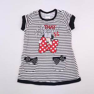 9-12M White With Black Stripes Minny Mouse Dress - Disney