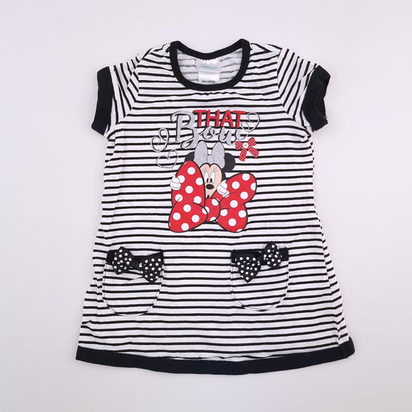 9-12M White With Black Stripes Minny Mouse Dress - Disney