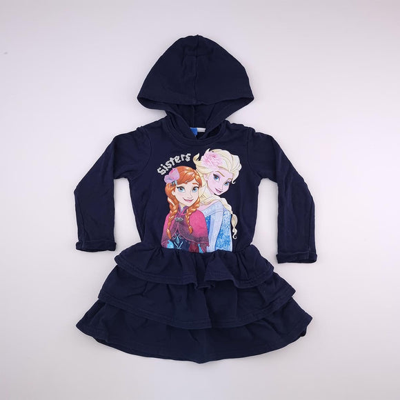 2-3Y Girls Blue Frozen Sisters Hoodie Dress - Disney