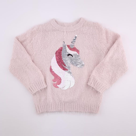 3-4Y Girls Pink With Sequence Unicorn Fluffy Top - Woolworths