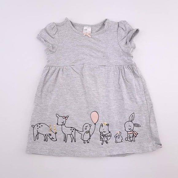 9-12M Grey With Woodland Creatures Dress - H&M