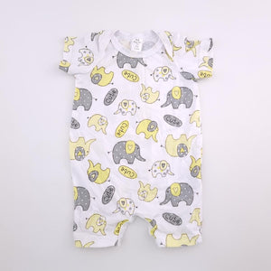 3-6M Boys  White With Elephants Romper - Tiny Tots