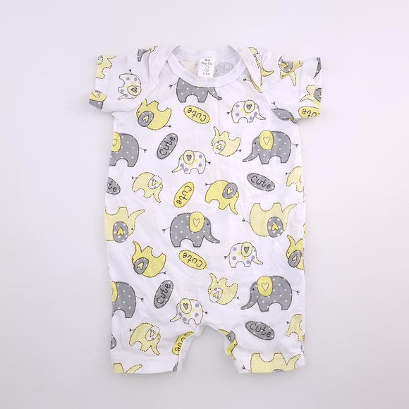 3-6M Boys  White With Elephants Romper - Tiny Tots