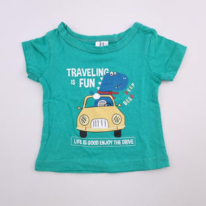 3-6M Boys Green Traveling is Fun Shirt - Jet