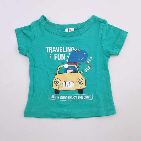 3-6M Boys Green Traveling is Fun Shirt - Jet