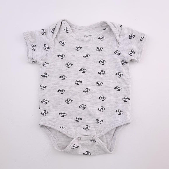 3-6M Unisex Grey with Pandas Onesie - Real Clothing