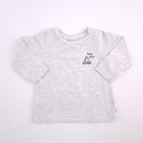 3-6M Boys Grey With Car and Beep Beep Shirt - Woolworths