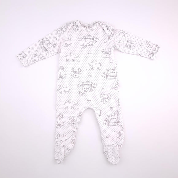 3-6M Unisex White With Grey Dots And Toys Onesie - Keedo