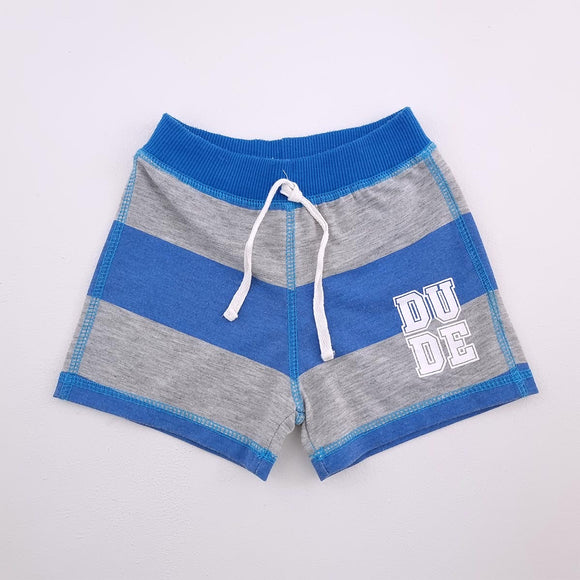 3-6M Boys Grey with Blue Stripes and Dude Shorts - Cuddlesome