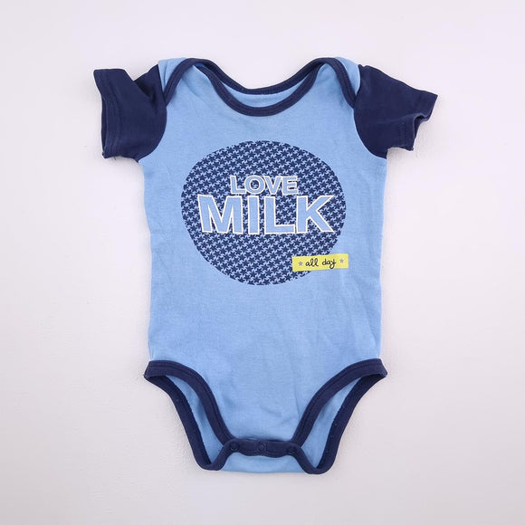 3-6M Boys Blue Love Milk Onesie - Woolworths