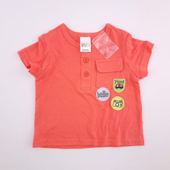 3-6M Boys Orange Hello Travel Shirt - Edgars