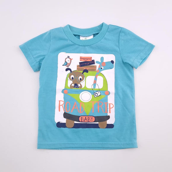 3-6M Boys Green Road Trip Shirt - Cuddlesome