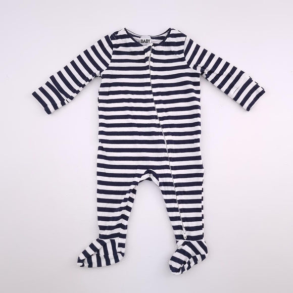 0-3M Boys White With Blue Stripes Onesie - Cotton On