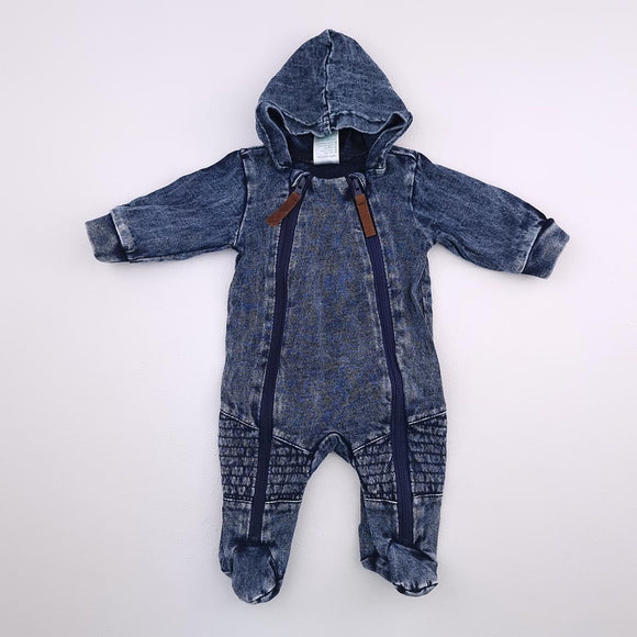 0-3M Boys Denim With Zip Onesie - Ackermans