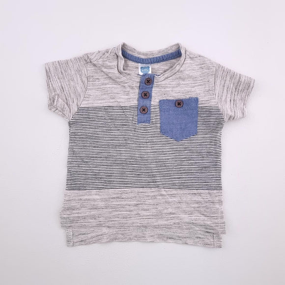 0-3M Boys Grey With Stripes And Denim Pocket Shirt - Ackermans