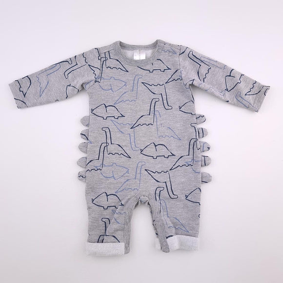 Newborn Boys Grey With Dark and Light Blue Dinos Onesie - Clicks