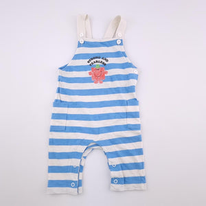 0-3M Boys Beige With Blue Stripes Dungaree - M&S