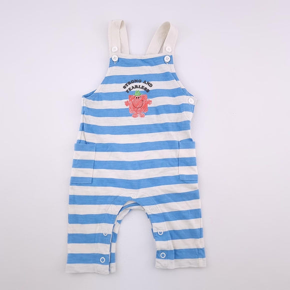 0-3M Boys Beige With Blue Stripes Dungaree - M&S
