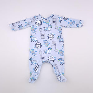 0-3M Boys Blue With African Animals Onesie - Woolworths