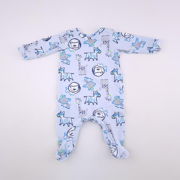 0-3M Boys Blue With African Animals Onesie - Woolworths