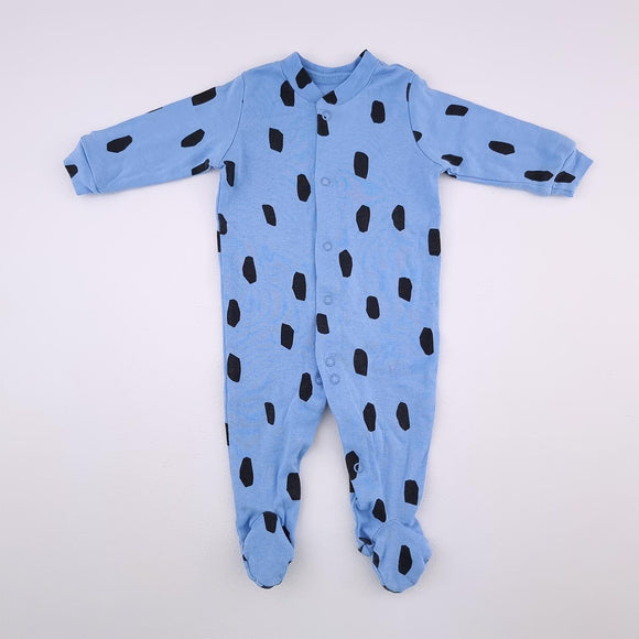 0-3M Boys Blue With Black Dots Onesie - Woolworths
